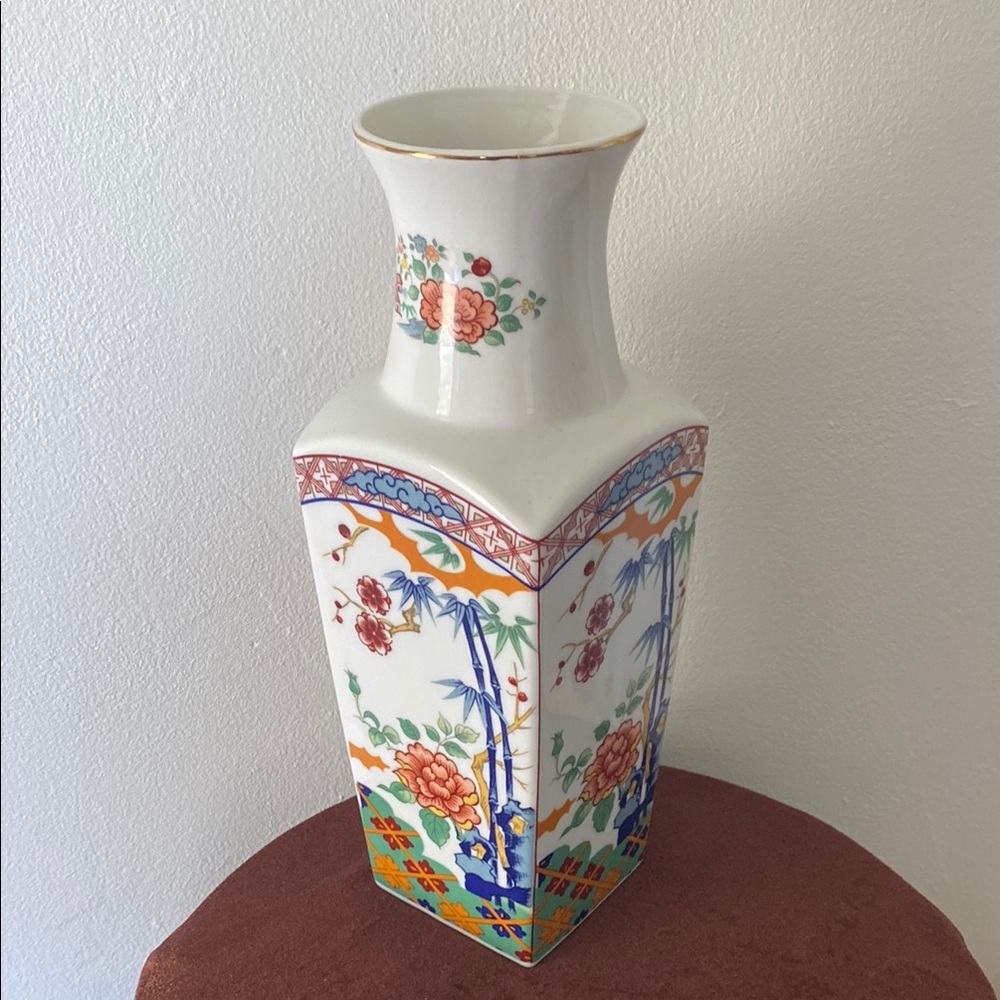 Vintage Imari Ware ~ Rose &
Bamboo Square Porcelain Vase 10”
